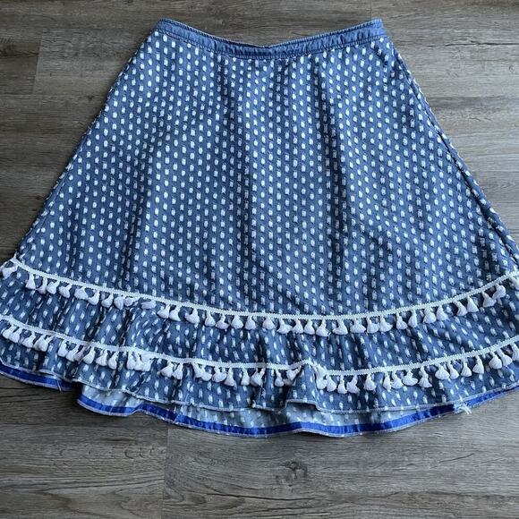 Lane Bryant Skirt Size 16 Blue A-line Embroidered Tassel Ruffle Boho - Picture 7 of 8